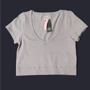 Wild Fable Ribbed V-Neck Crop Top - Blue Gray